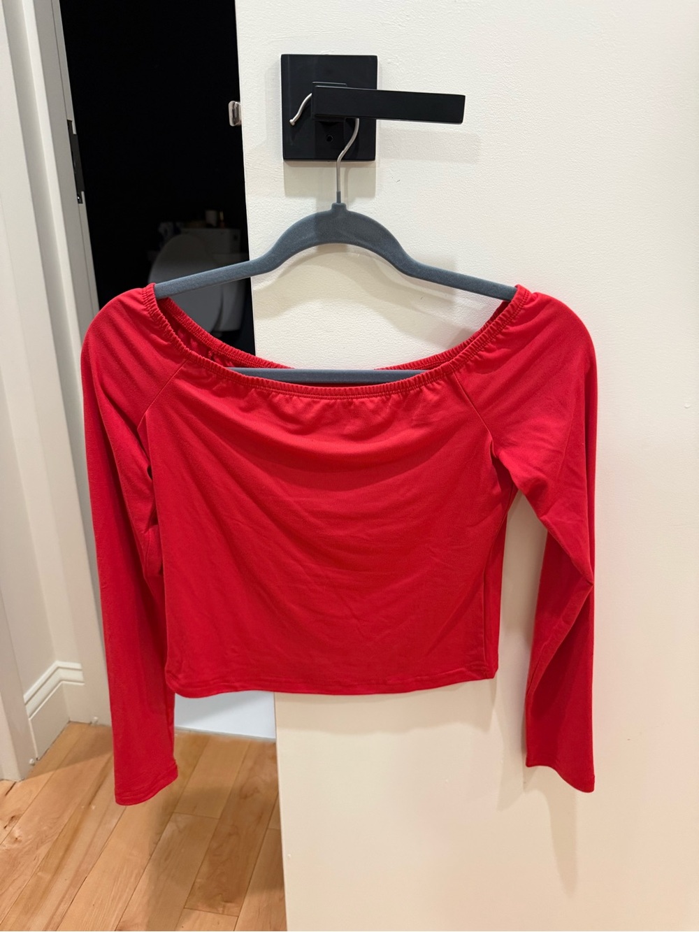 Women's Red Off-Shoulder Long Sleeve Top